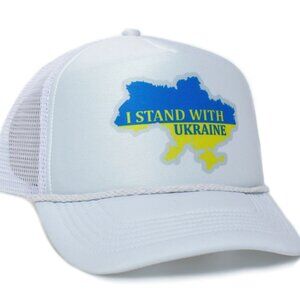 I Stand With Ukraine Hat Adult Adjustable Truckers Cap White